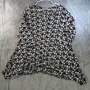 BOHO CHIC Black White‎ Geometric Mesh Tunic Top Plus Size XL